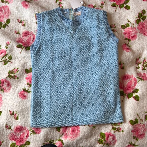 1960s MOD vintage baby blue textured mockneck sleeveless blouse tunic - Made in - Picture 12 of 15